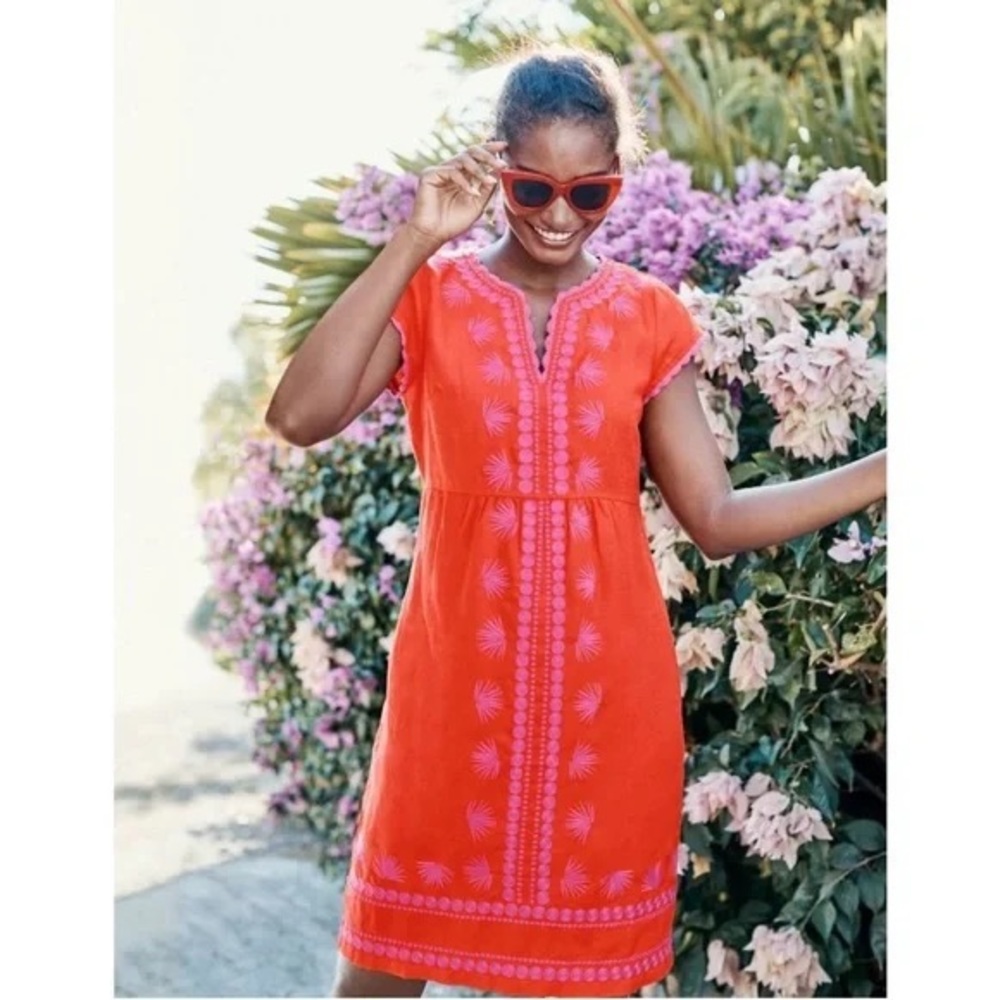 Boden Red and Pink Embroidered Dress